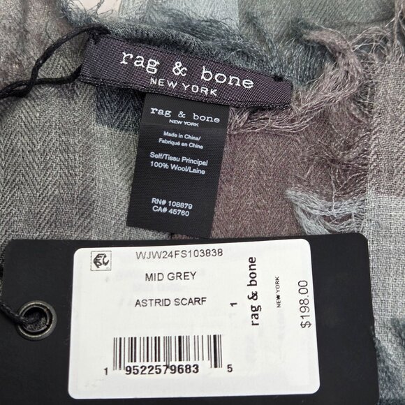 NWT rag + bone Women's Astrid Scarf Gray - Picture 2 of 2